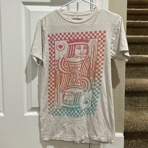 A white shirt from eighty eight with a king card pattern on it. Size small